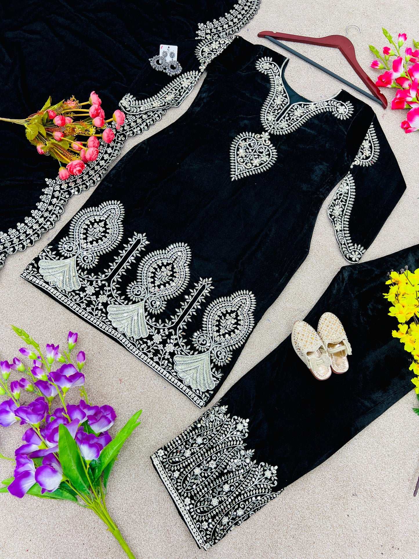 Black Velvet Sequence Embroidery Work Awesome Salwar Suit
