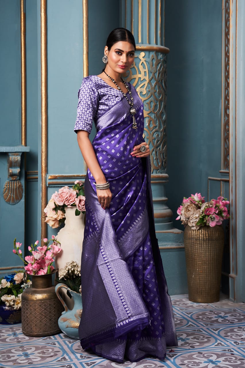 Purple Saree in Soft Silk With Blouse Material - Clothsvilla