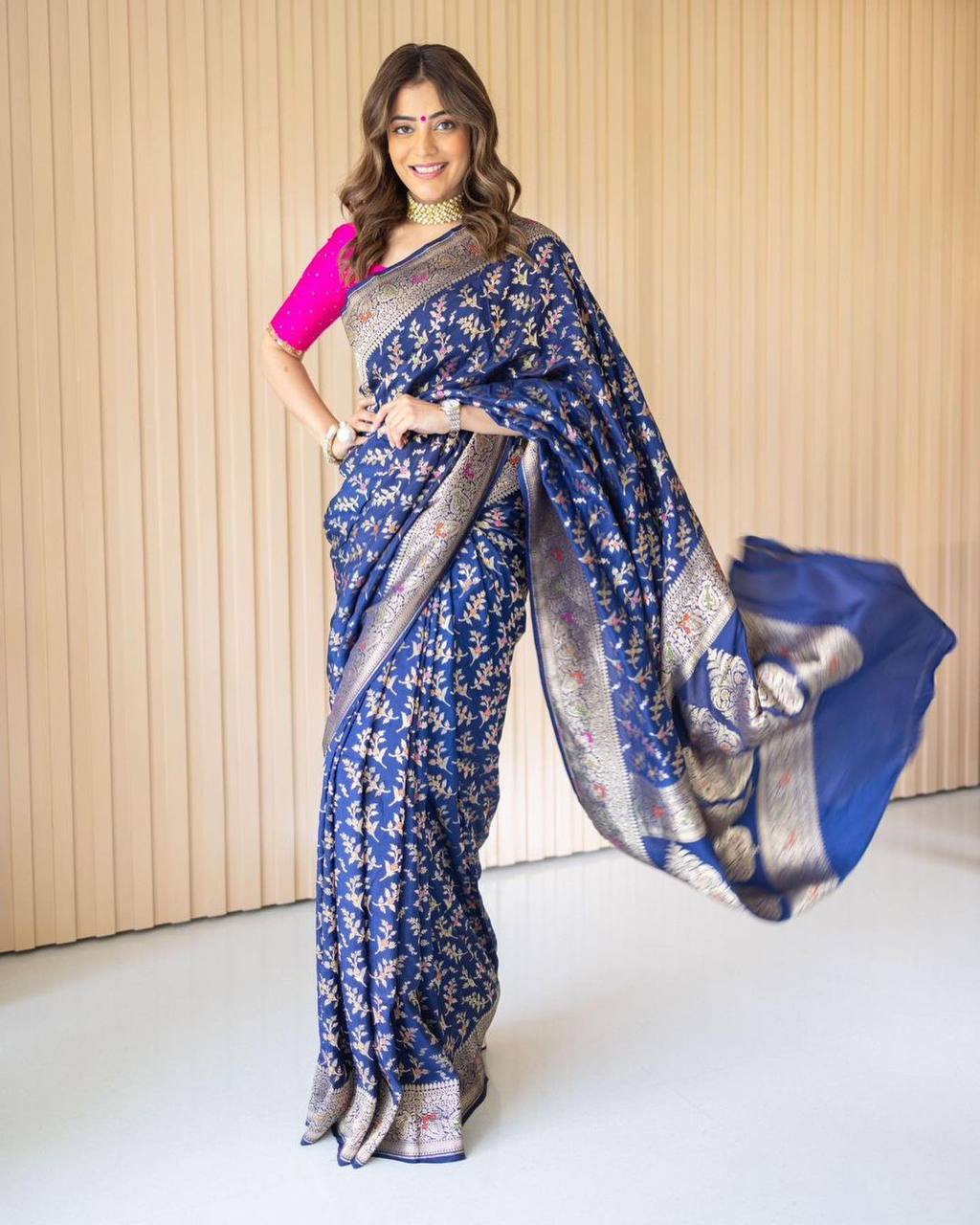 Function Wear Blue Color Golden Zari Work Banarasi Silk Saree