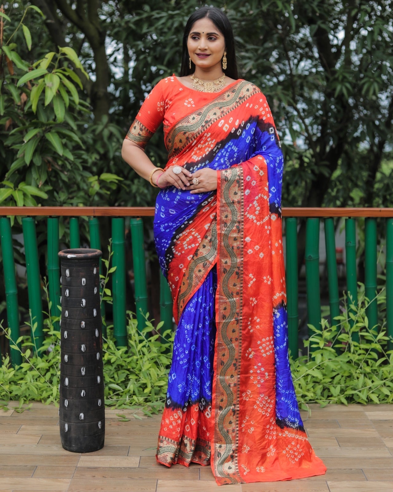 Orange Blue Traditional Saree - Buy Orange Blue Traditional Saree online in  India