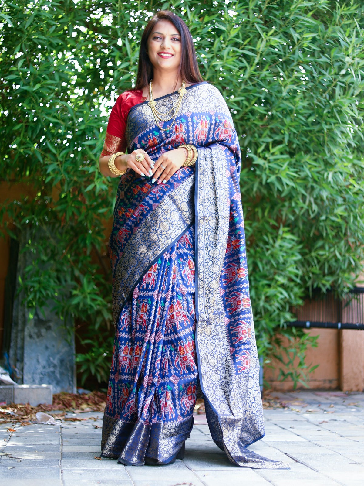 Blue Color Patola Silk Saree wIth zari weaving Work