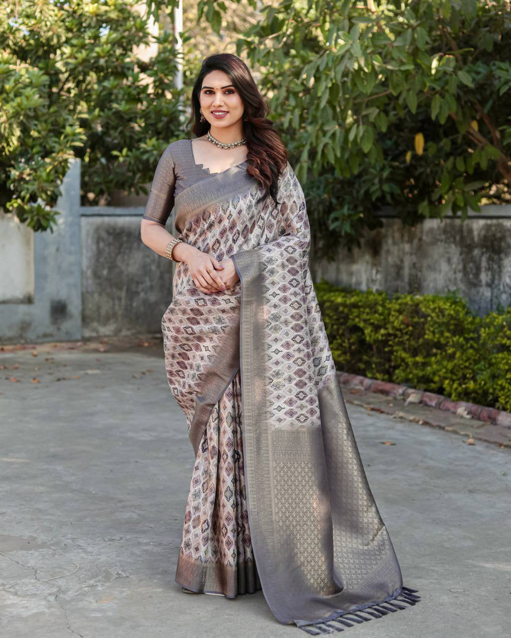 Soft Silk Stylish Grey Color Banarasi Saree