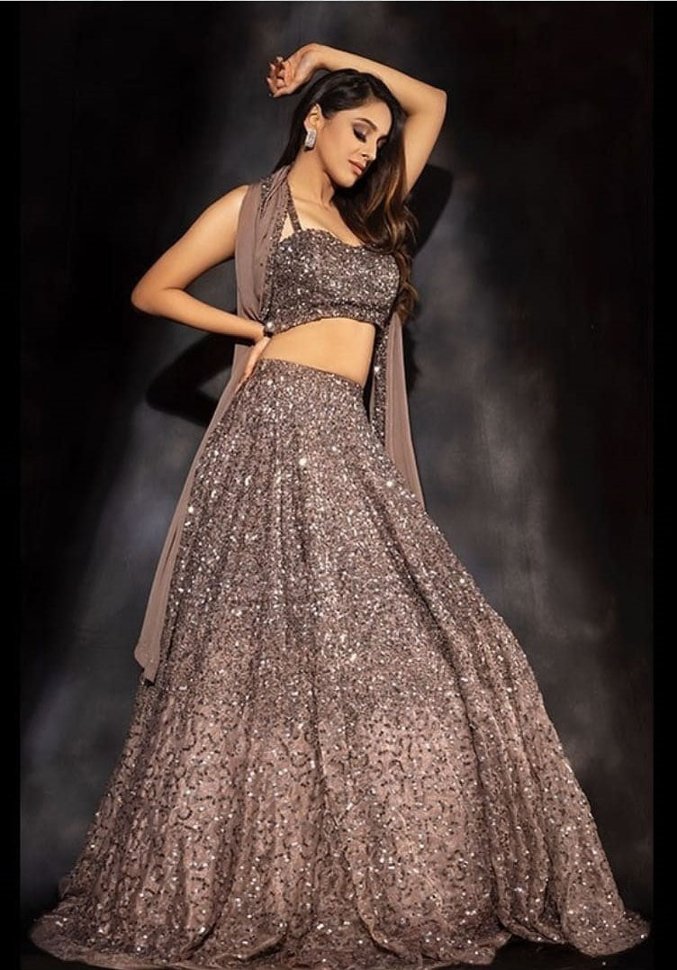 Stunning Beige Color Sequence Work Lehenga Choli