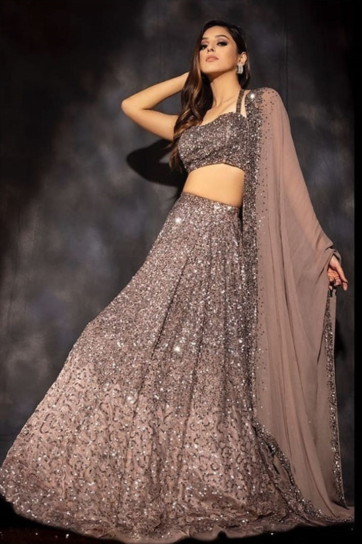 Stunning Beige Color Sequence Work Lehenga Choli