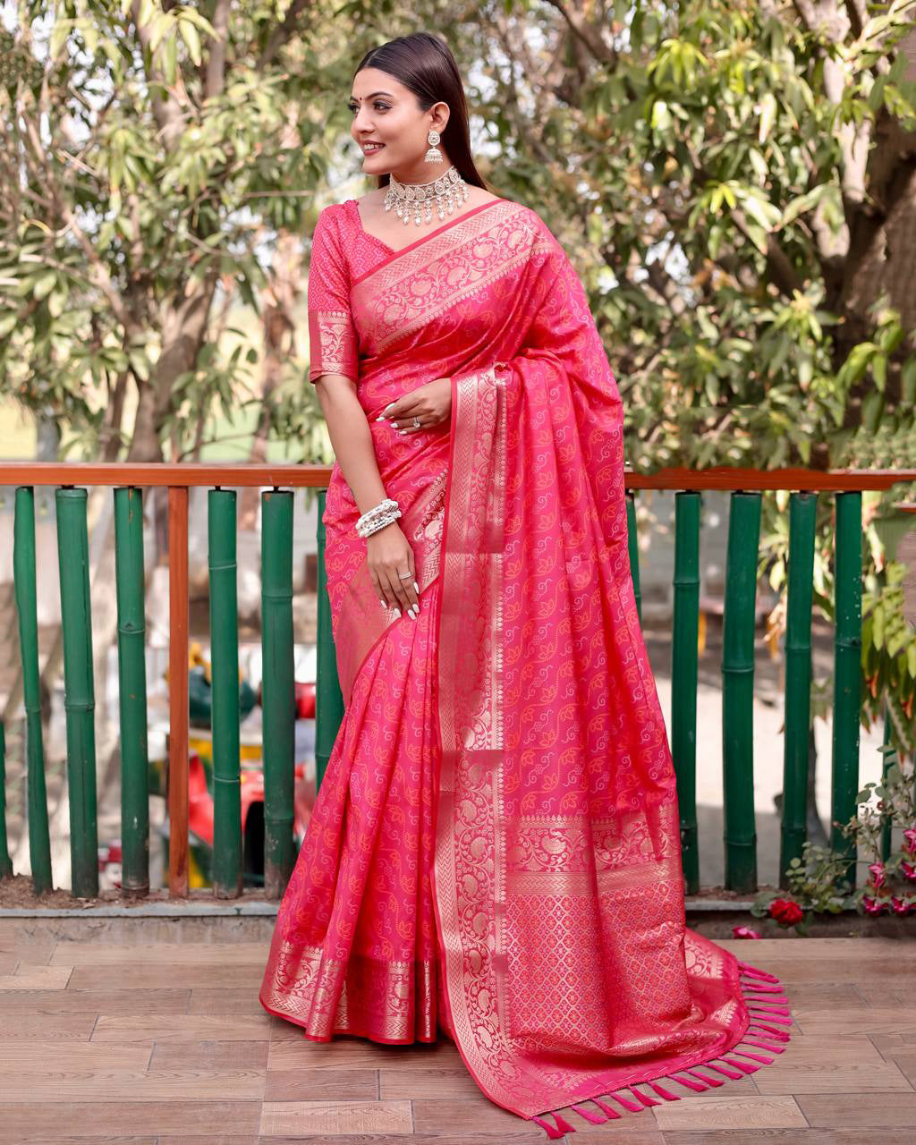 Fantastic Patola Silk With Bandhani Designed Pink Color Saree