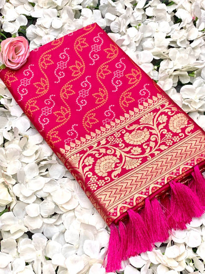 Fantastic Patola Silk With Bandhani Designed Pink Color Saree