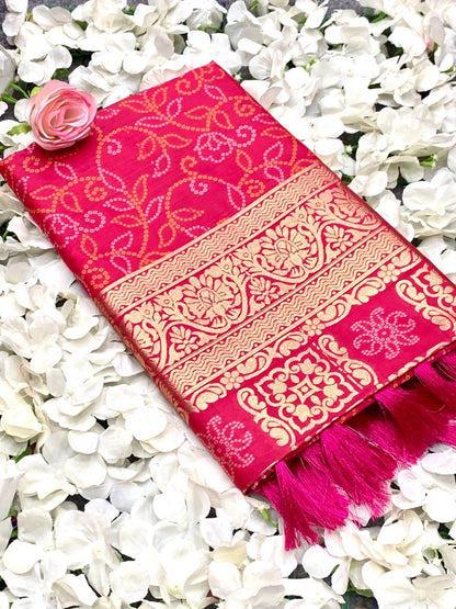 Pink Color kanchi Border Rich Pallu Bandhej Saree