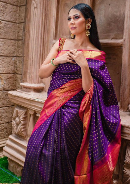 Grand Beautiful  Purple Color Rich Pallu Saree