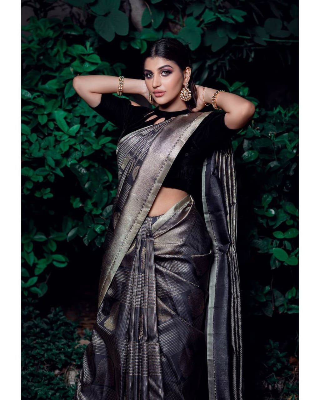 Black Color Soft Lichi Silk Party Wear Saree