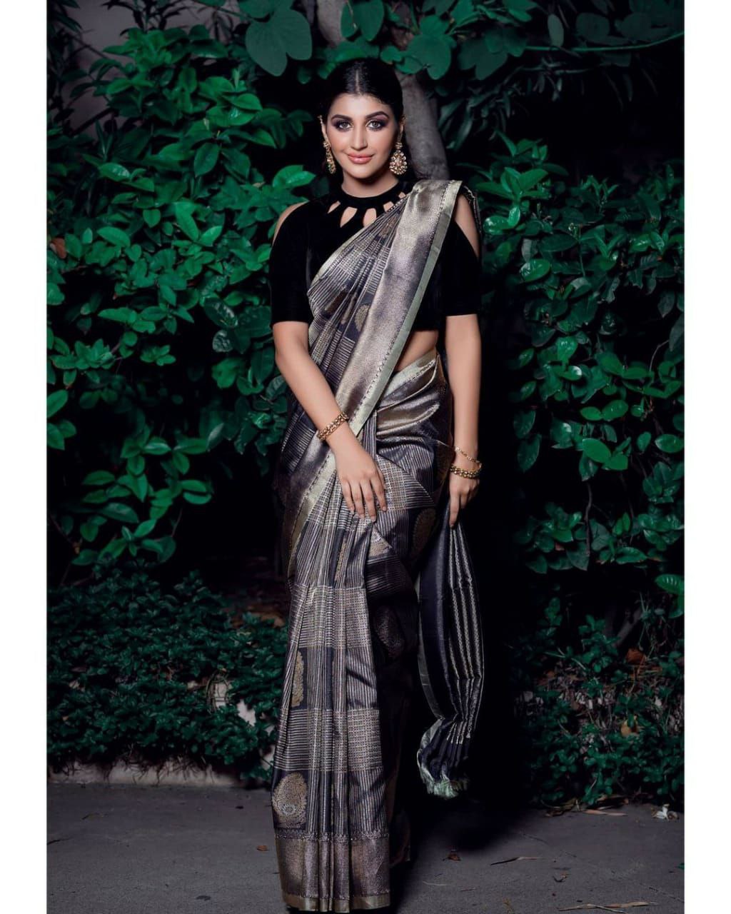 Black Color Soft Lichi Silk Party Wear Saree