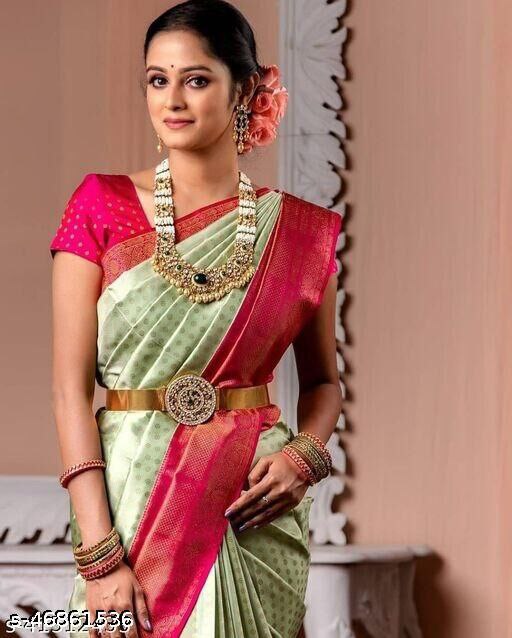 Glossy Pink And Light Green Jacquard Border Saree