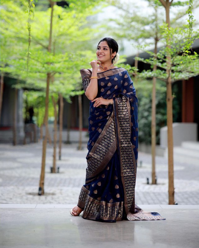 Navy Blue Color Soft Banarasi Silk Saree