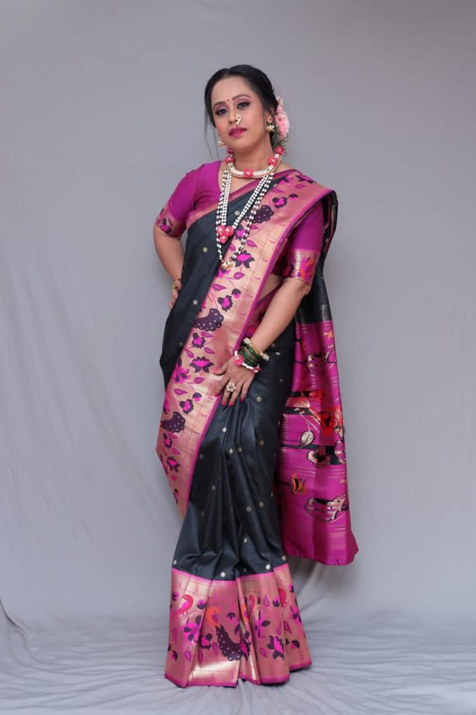 Luxuriant Black Color Golden Jacquard Border Saree