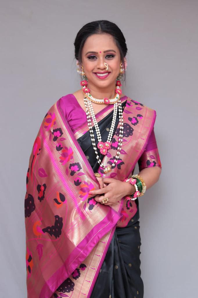 Luxuriant Black Color Golden Jacquard Border Saree