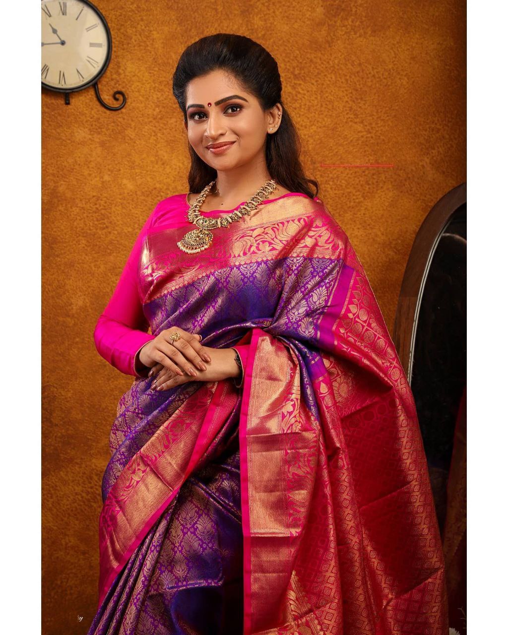 Purple And Pink Color Banarasi Silk Saree