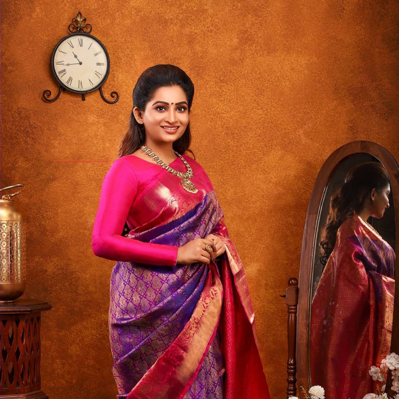 Purple And Pink Color Banarasi Silk Saree