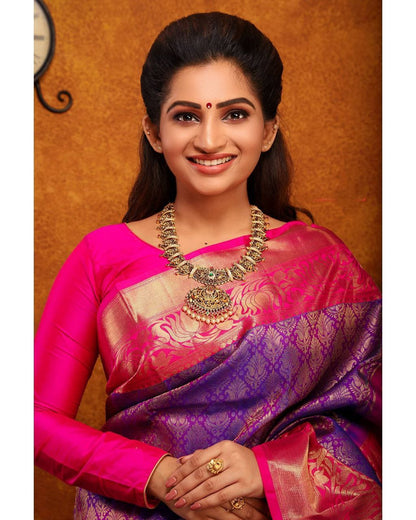 Purple And Pink Color Banarasi Silk Saree