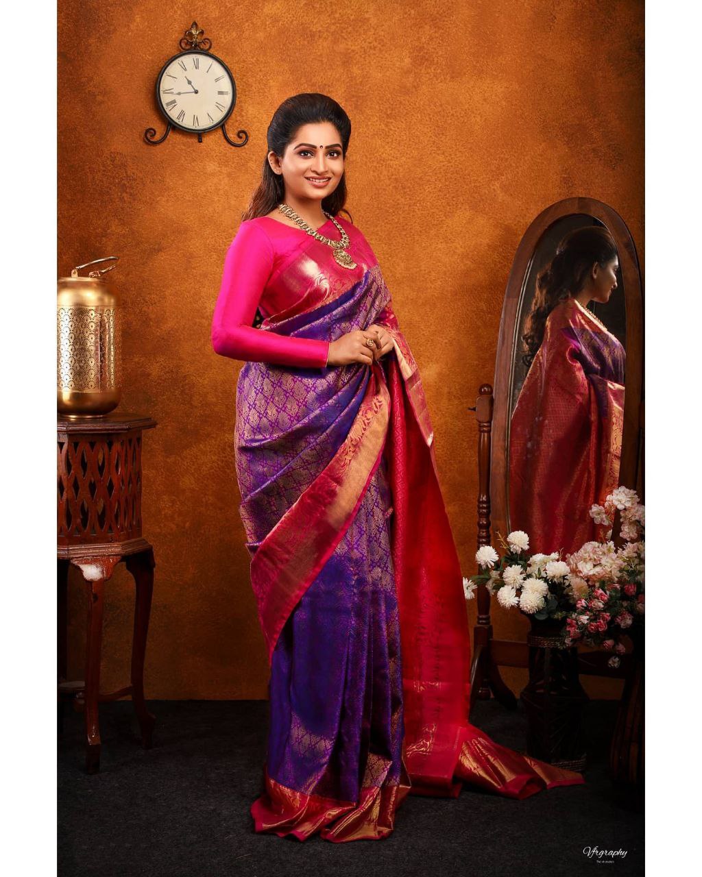 Purple And Pink Color Banarasi Silk Saree