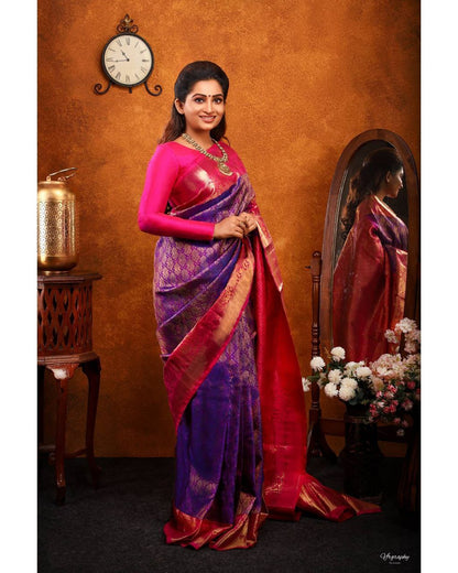 Purple And Pink Color Banarasi Silk Saree