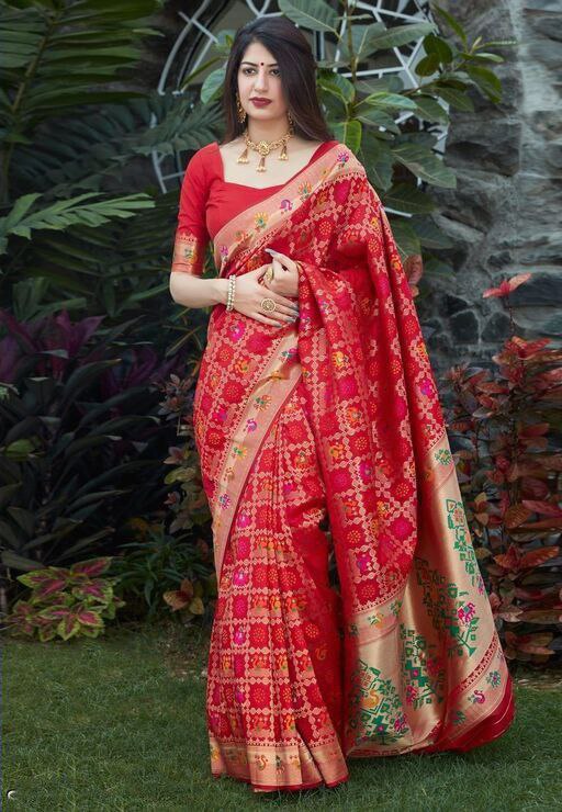 Beige and Red Color Heavy Embroidery Work Bridal Wear Saree – fashionnaari