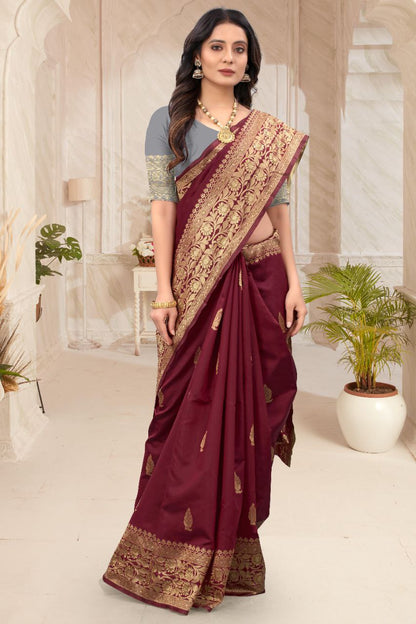 Party Wear Maroon Color Soft Lichi Silk Saree