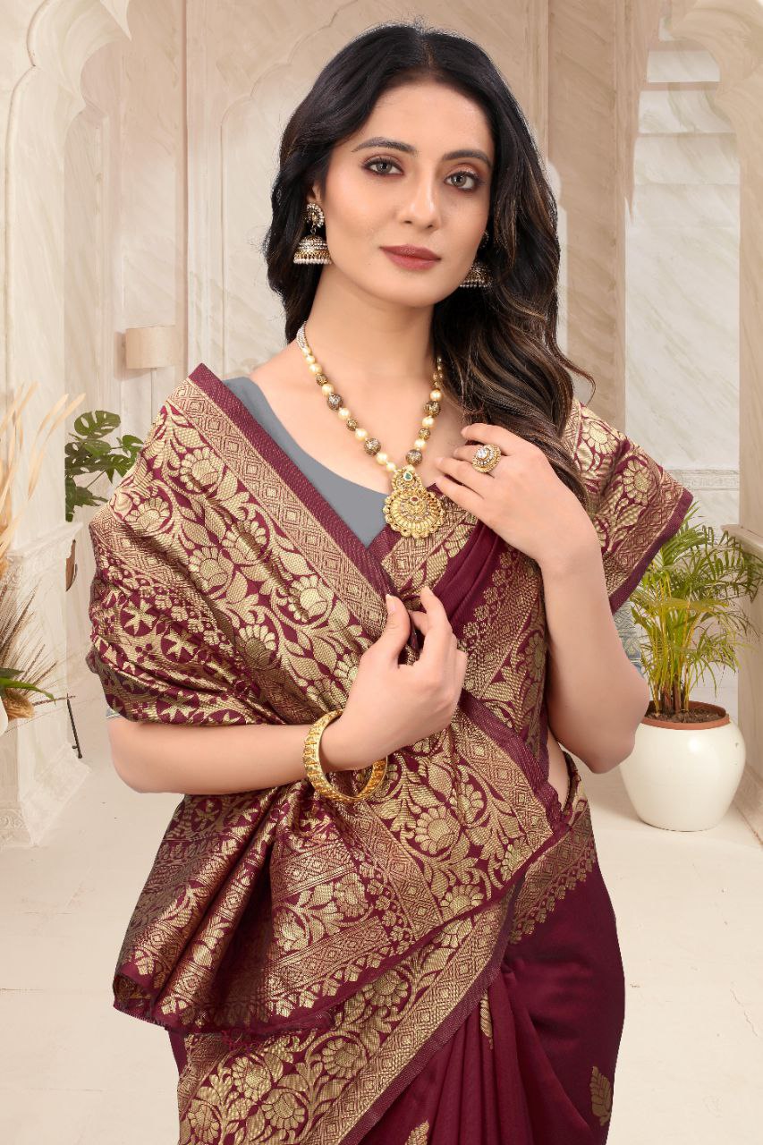 Party Wear Maroon Color Soft Lichi Silk Saree