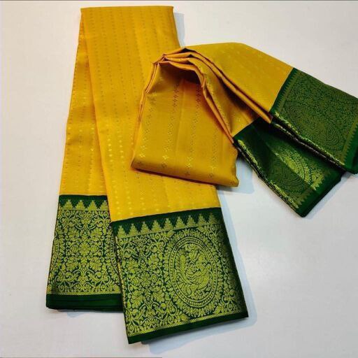 Awesome Yellow With Green Color Soft Lichi Silk Saree