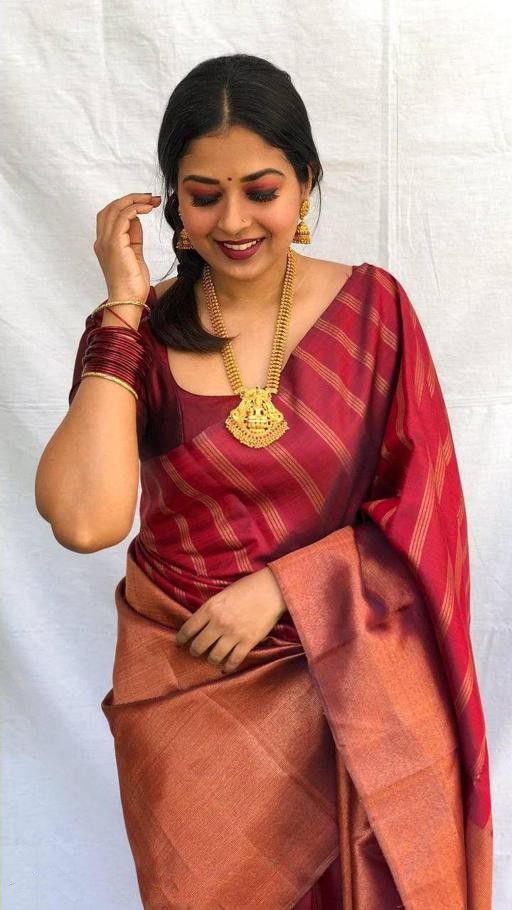 Wedding Wear Maroon Color Soft Silk Saree