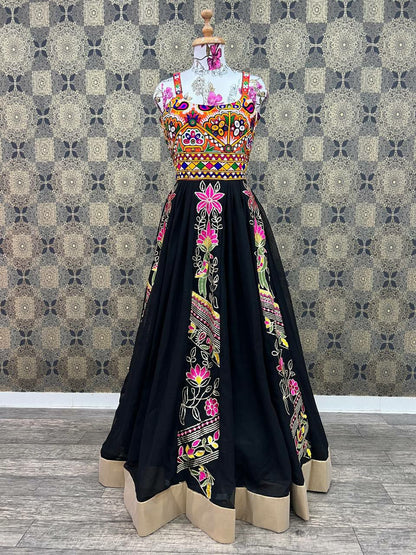 Trendy Black Embroidery Work Traditional Gown