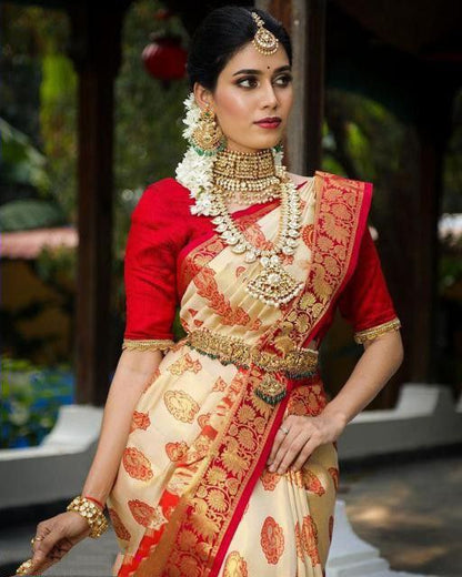 Wedding Wear White With Red Color Saree