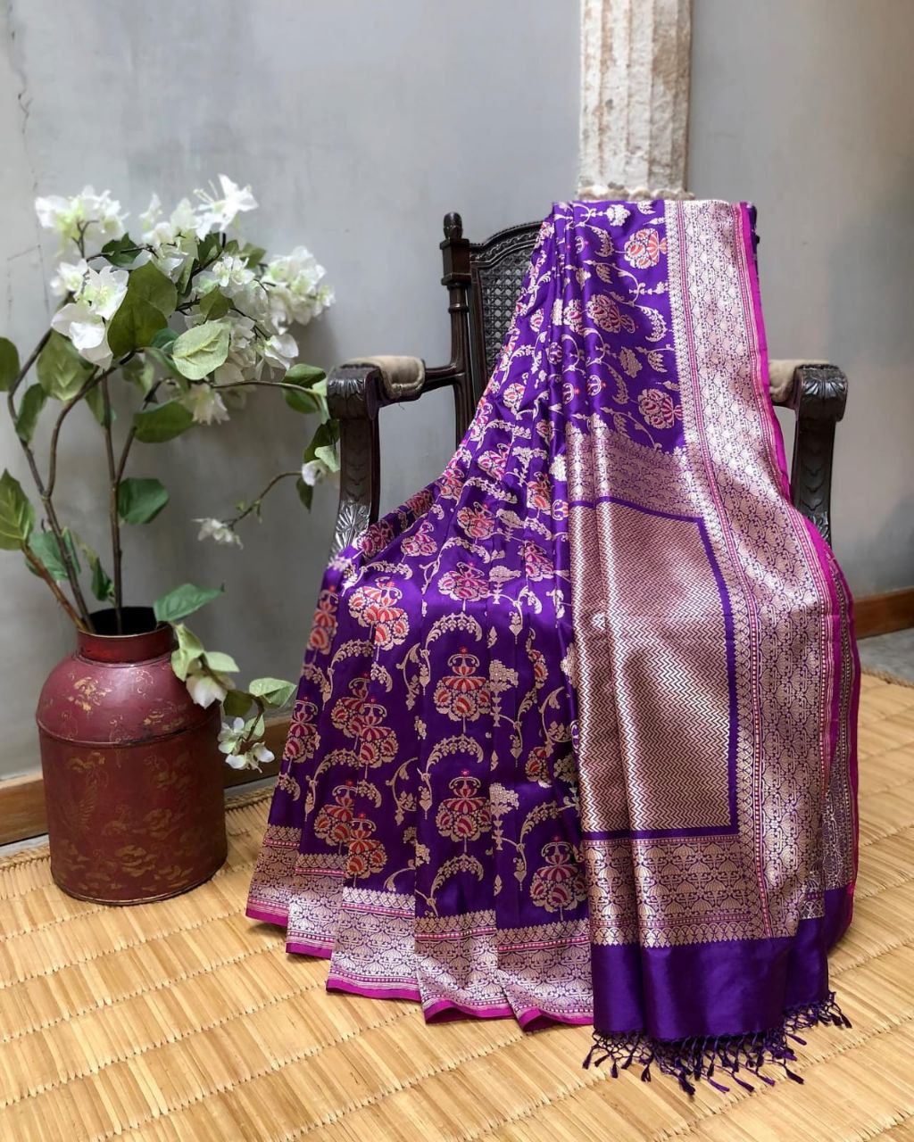 Purple Color Soft Lichi Silk Elegant Saree