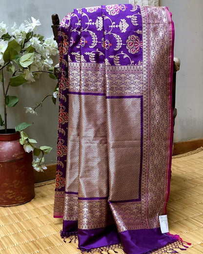 Purple Color Soft Lichi Silk Elegant Saree