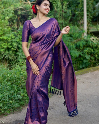 Function Wear Purple Color Golden Work Saree