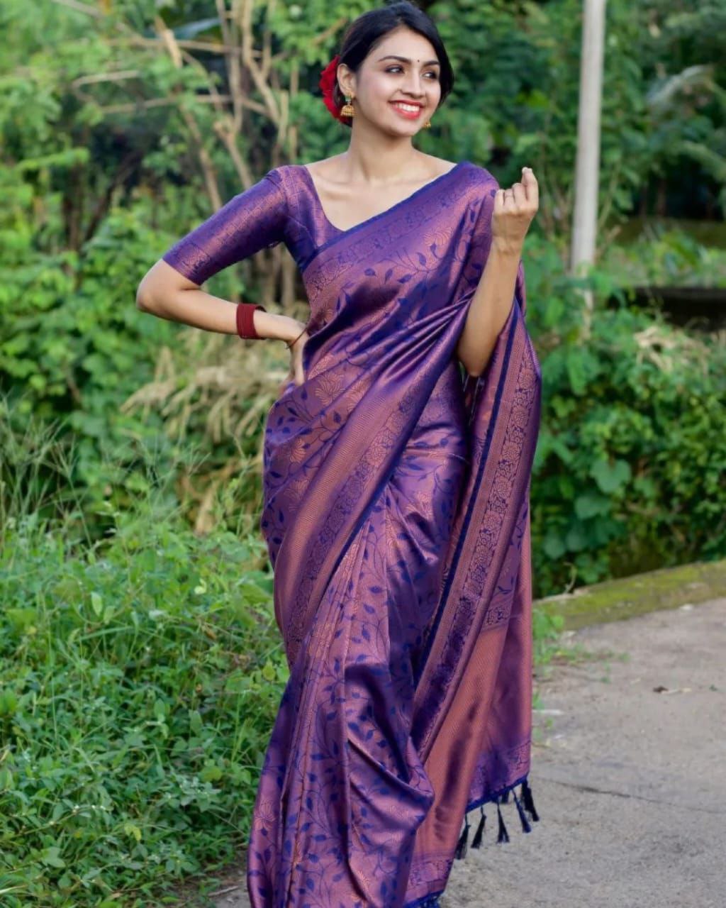 Function Wear Purple Color Golden Work Saree