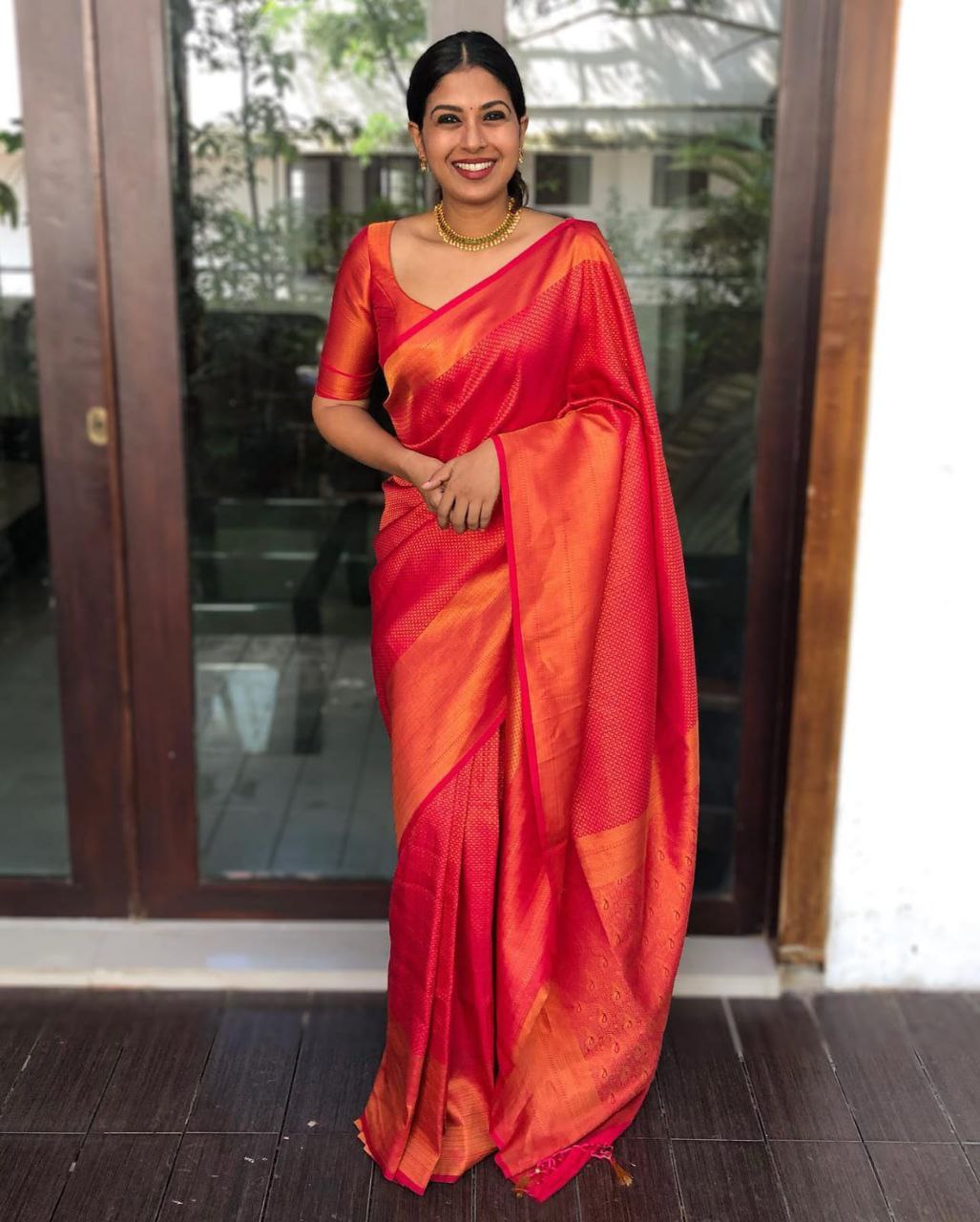 Delightful Red Color Soft Lichi Silk Saree