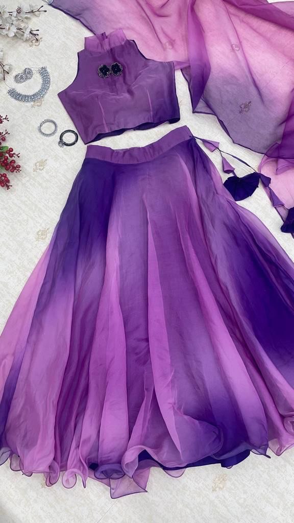 Elegant Purple Color Digital Print Organza Lehenga Choli