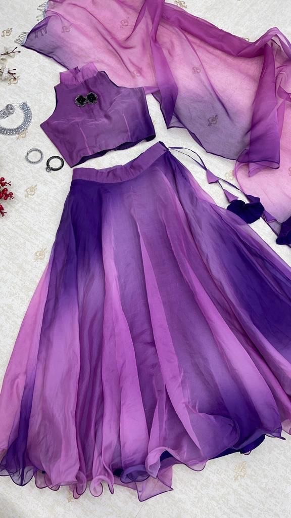 Elegant Purple Color Digital Print Organza Lehenga Choli