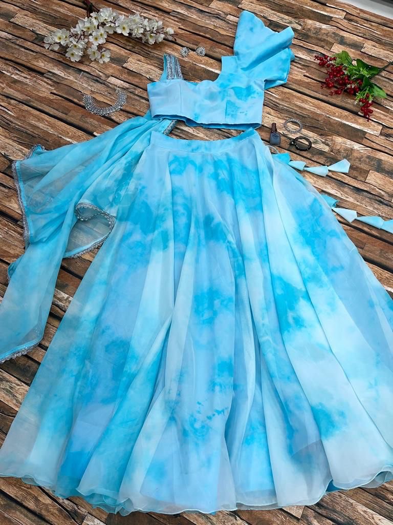 Tie Dye Sky Blue Color Awesome Lehenga Choli