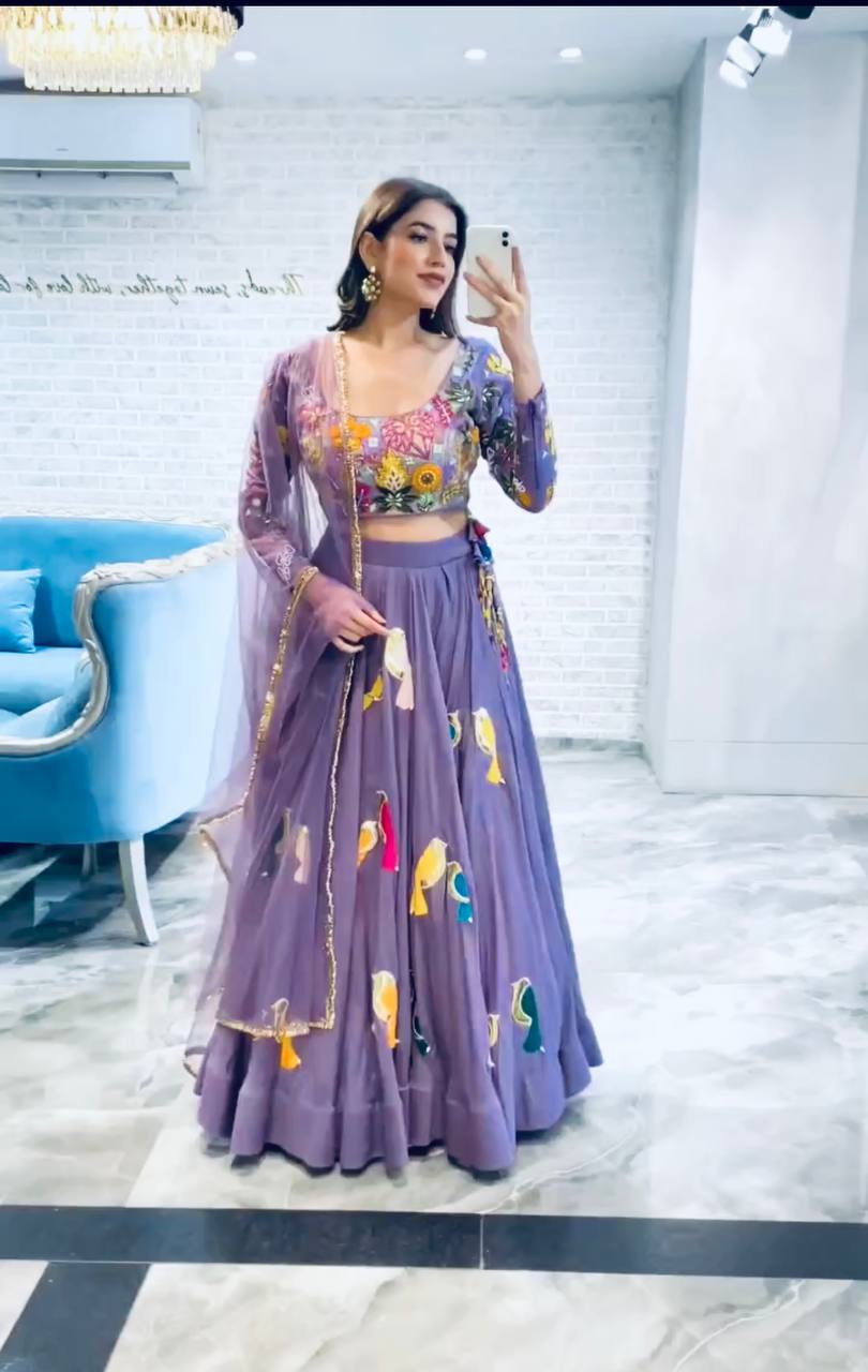 Attractive Work Lavender Color Lehenga Choli