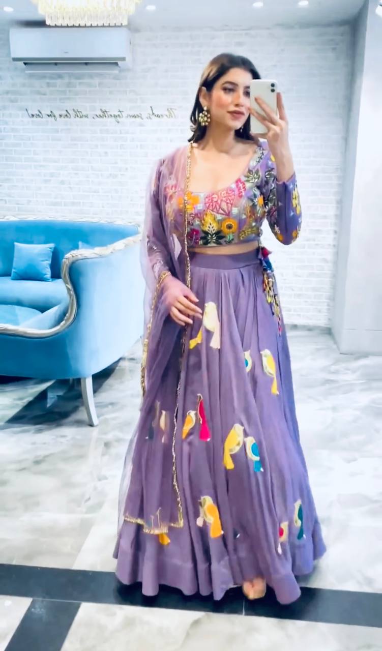 Attractive Work Lavender Color Lehenga Choli