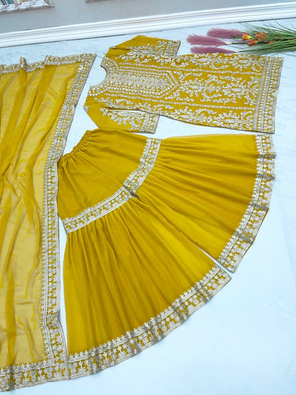 Yellow Color Beautiful Work Sharara Suit