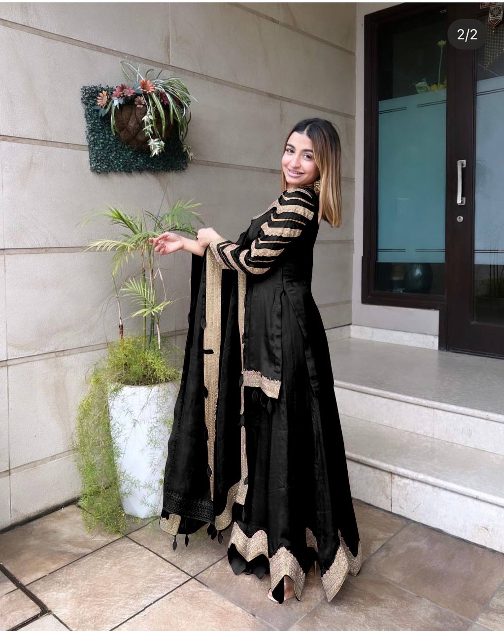 Heavy Embroidery Work Black Color Sharara Suit