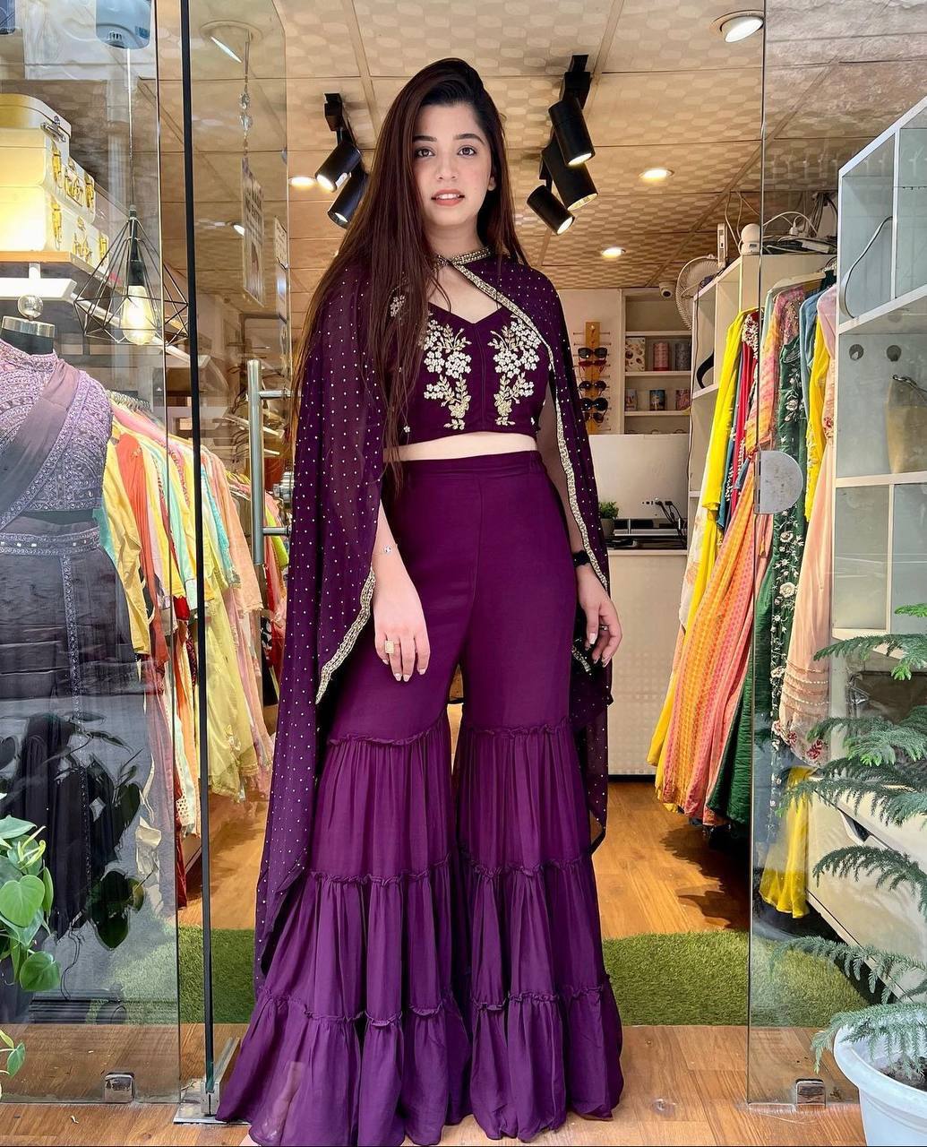 Amazing Wine Color Khatli Sharara Suit