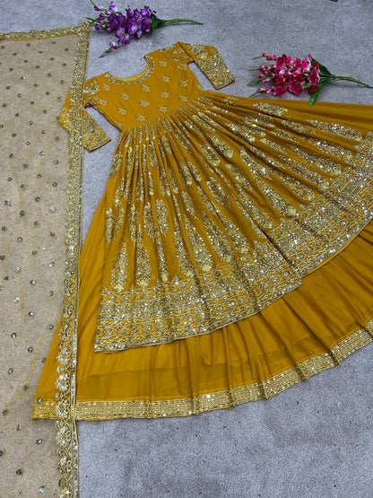 Outstanding  Yellow Color Embroidery And Sequence Work Lehenga Choli