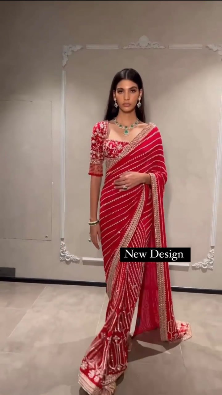 Superhit Red Color Sequence Work Saree