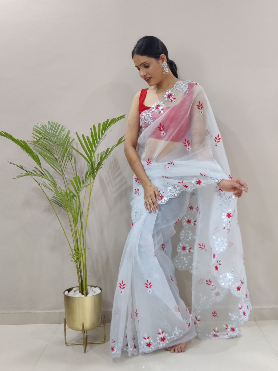 Gorgeous Sky Blue Color Embroidery Work Saree