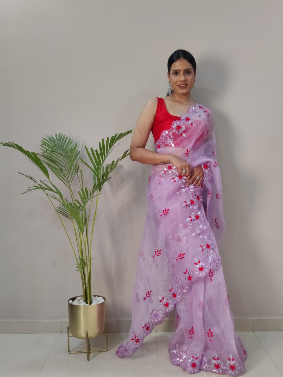 Gorgeous Dark Pink Color Embroidery Work Saree