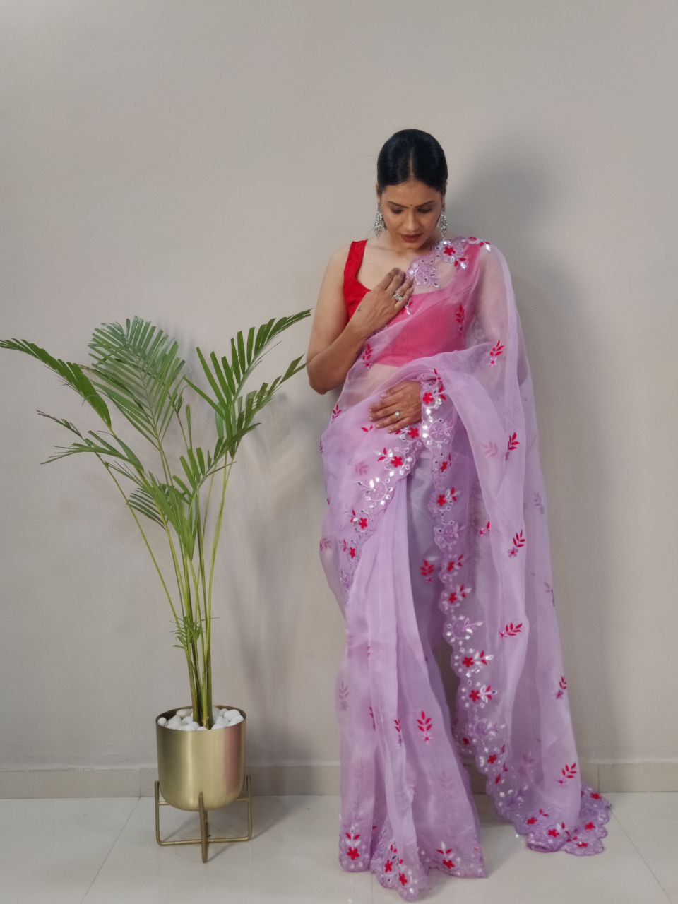 Gorgeous Dark Pink Color Embroidery Work Saree