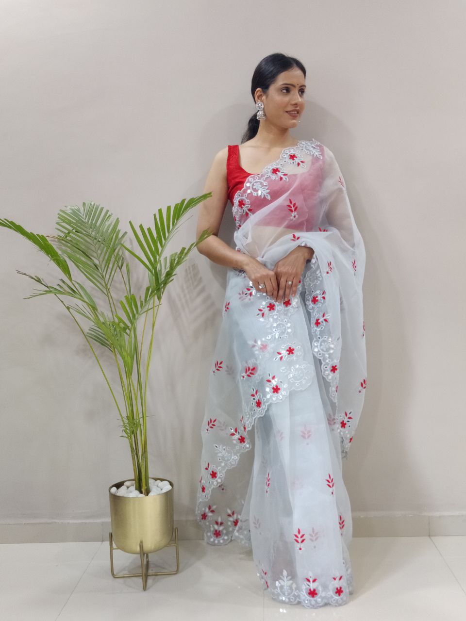 Gorgeous Sky Blue Color Embroidery Work Saree