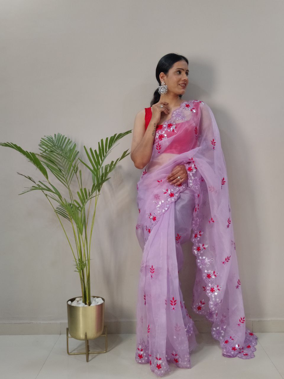 Gorgeous Dark Pink Color Embroidery Work Saree